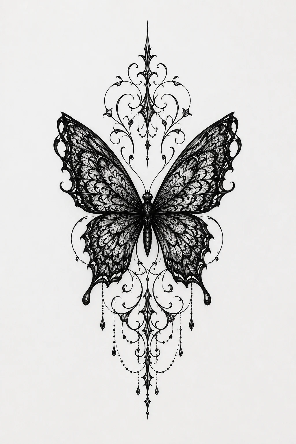 Gothic Lace — Ornamental Butterfly Drama — dark butterfly tattoo style outfit