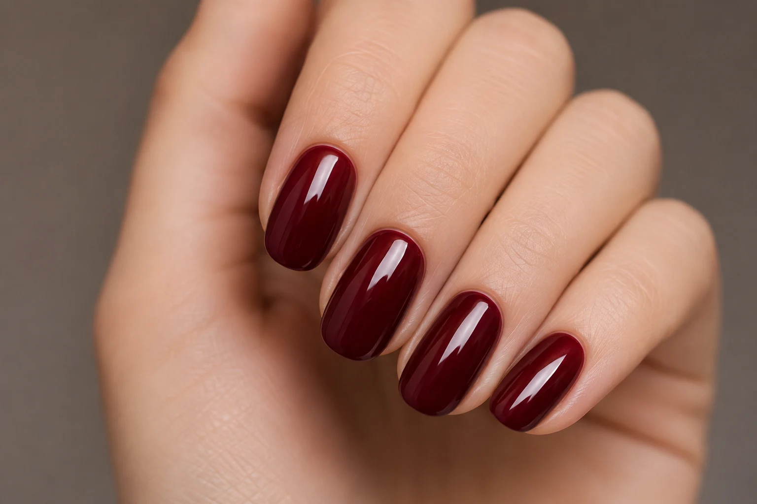 Classic Glossy Dark Cherry Red Nail — dark cherry red nail style outfit