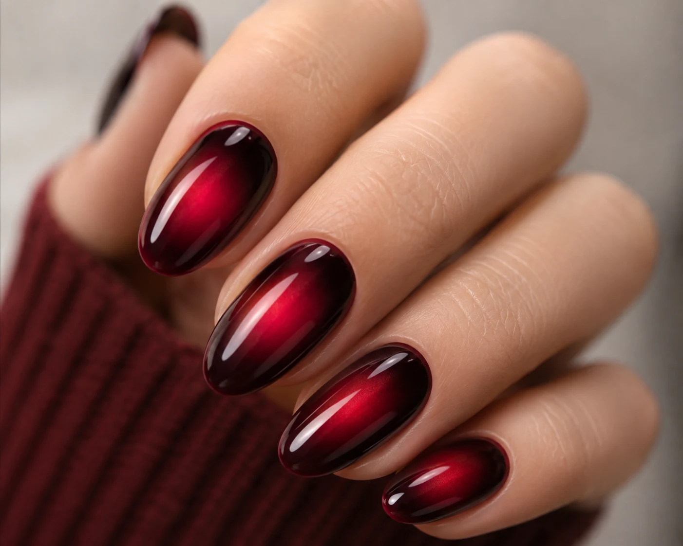 Dark Cherry Red Aura Nails — dark cherry red nail style outfit