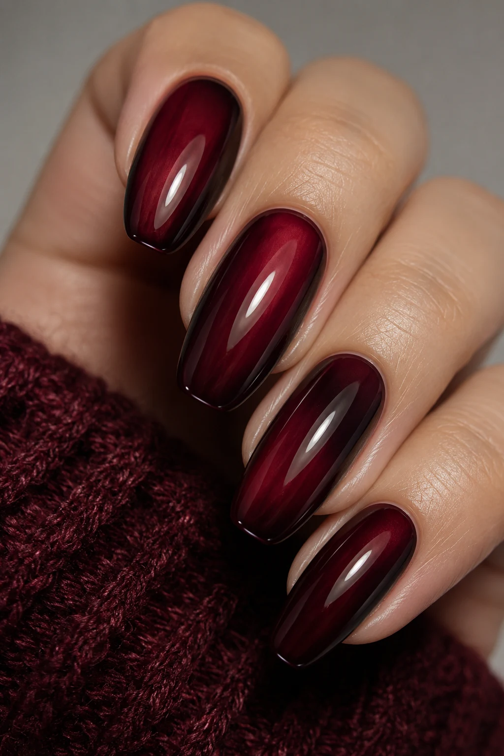 Dark Cherry Red Nail With Burgundy Layers — dark cherry red nail style outfit