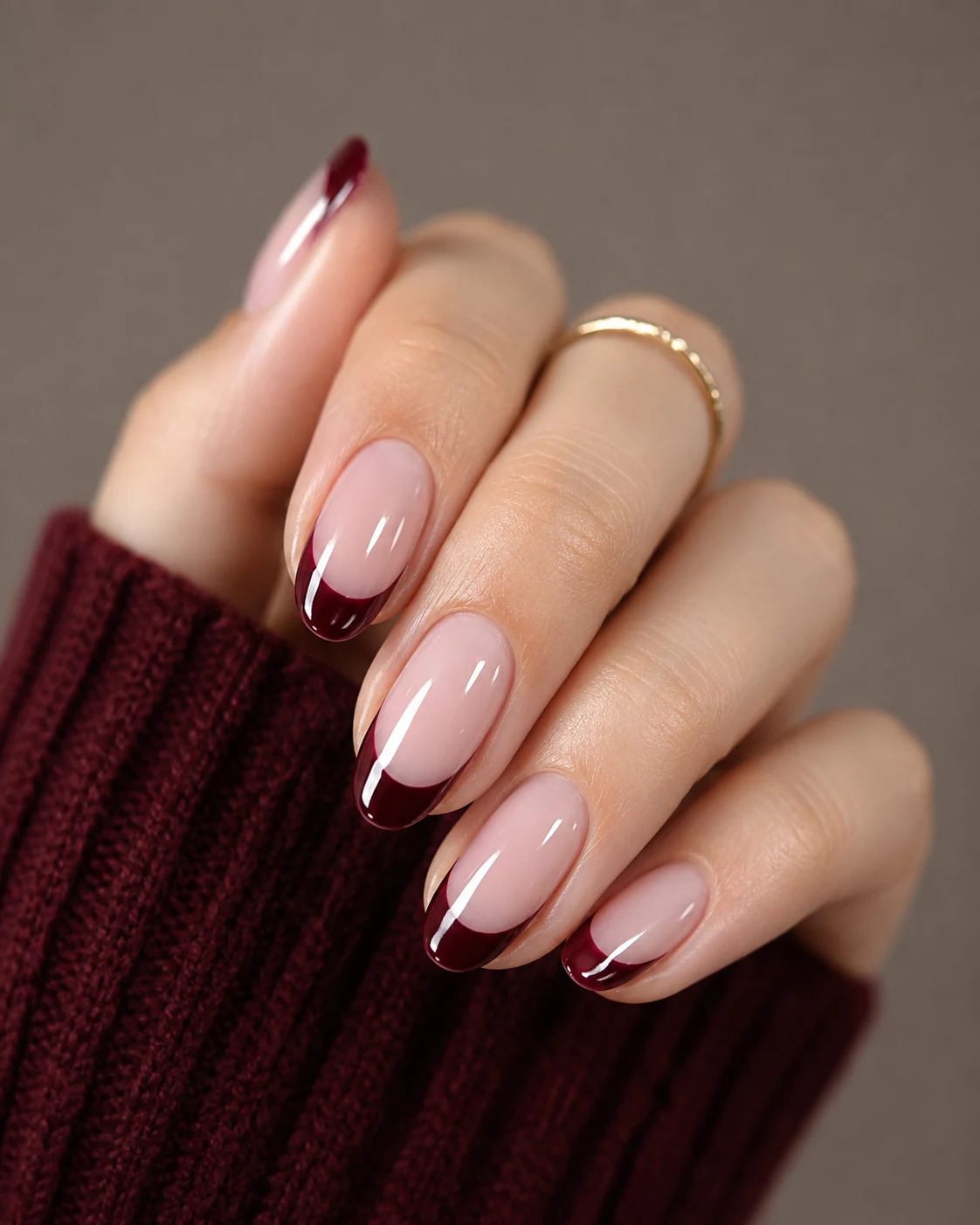Dark Cherry French Tips — dark cherry red nail style outfit