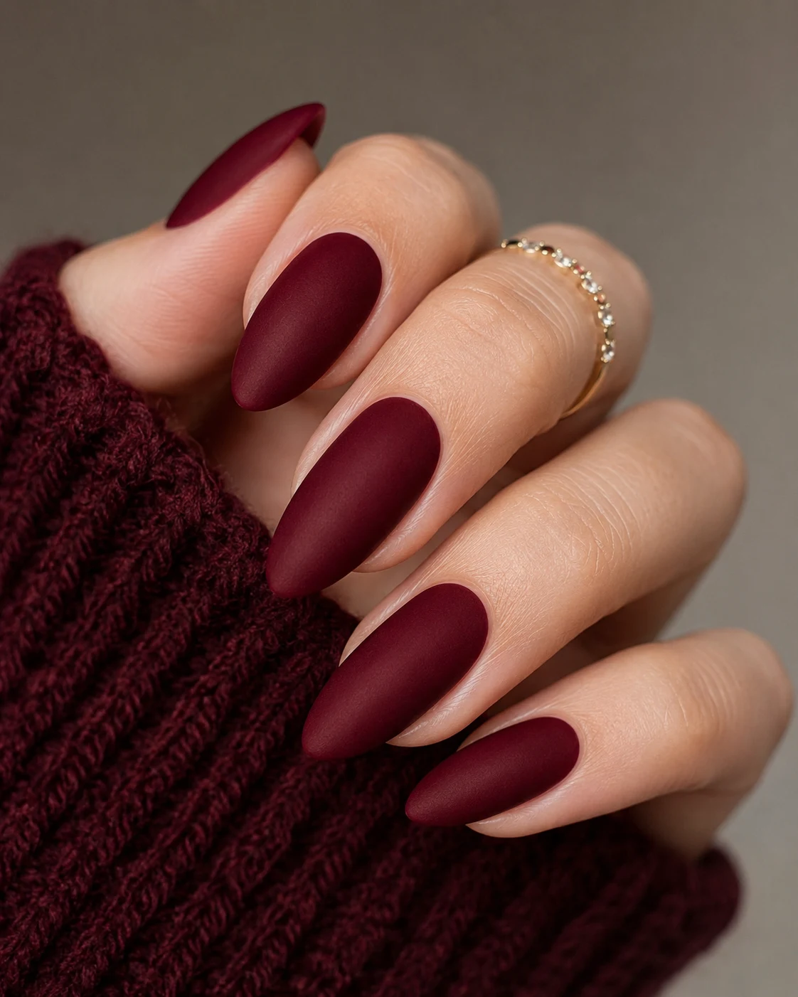 Velvet Dark Cherry Red Nails — dark cherry red nail style outfit