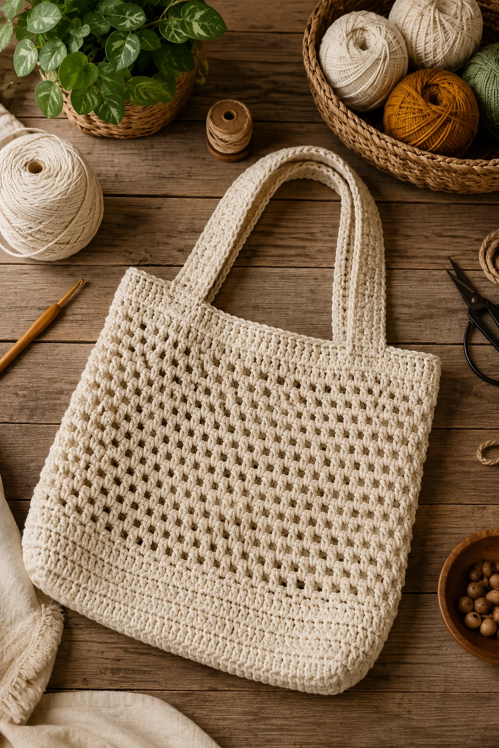 Classic Cotton Market Tote — The Easy Crochet Bag Staple — easy crochet bag style outfit