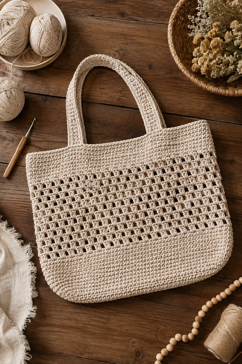 Classic Cotton Market Tote — easy crochet bag style outfit