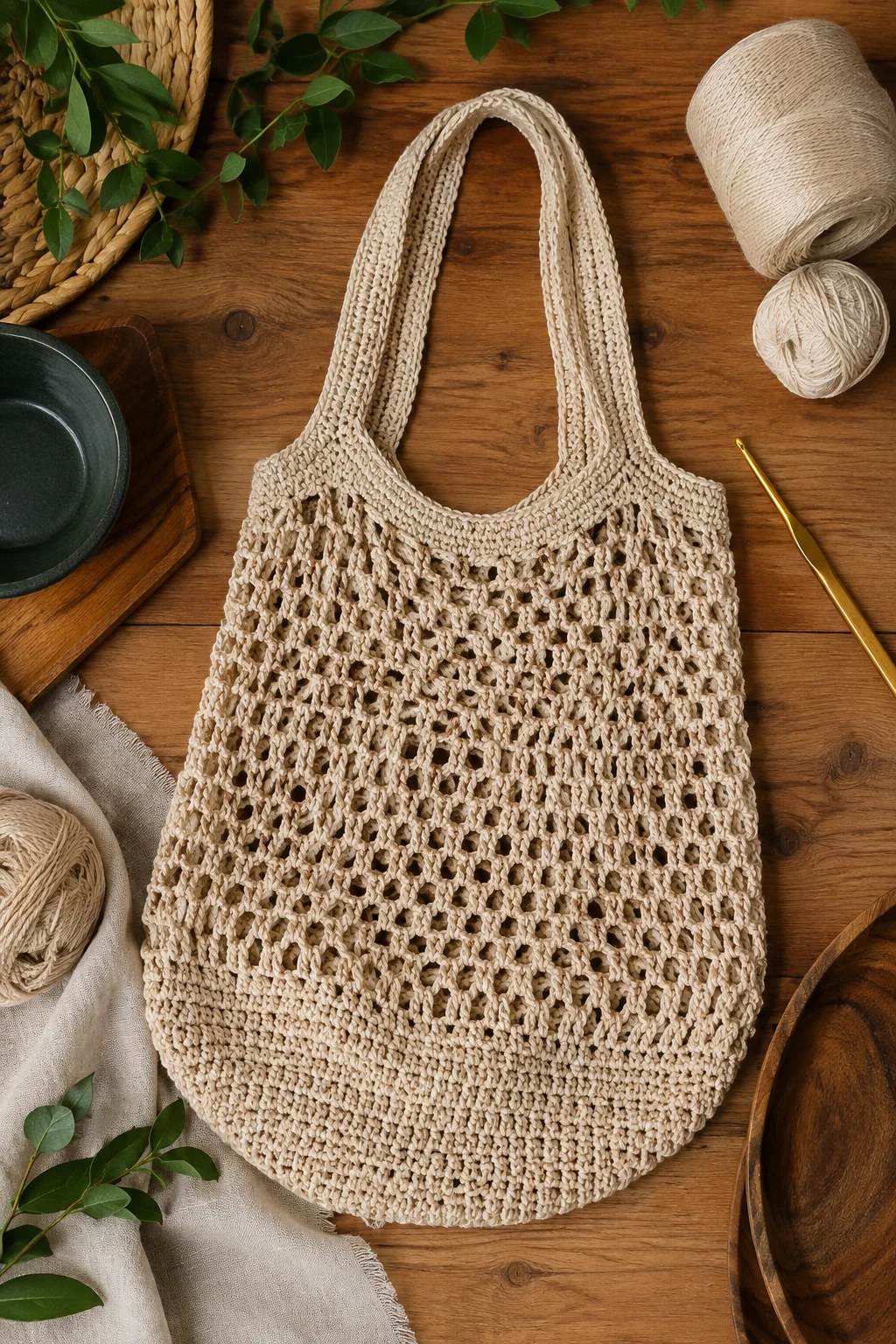 Mesh Crochet Grocery Bag — easy crochet bag style outfit