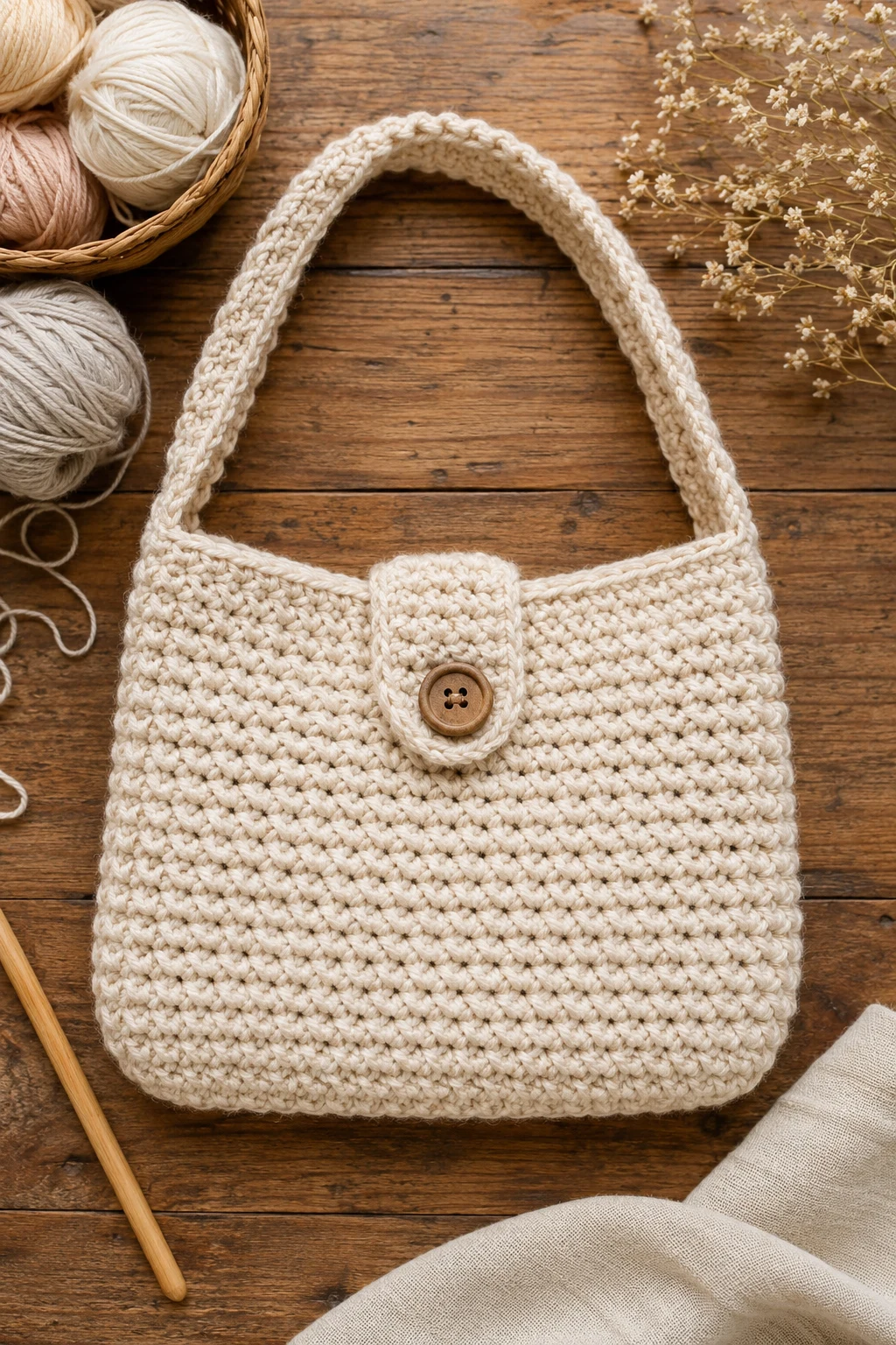 Easy Crochet Bag With a Button Closure — easy crochet bag style outfit
