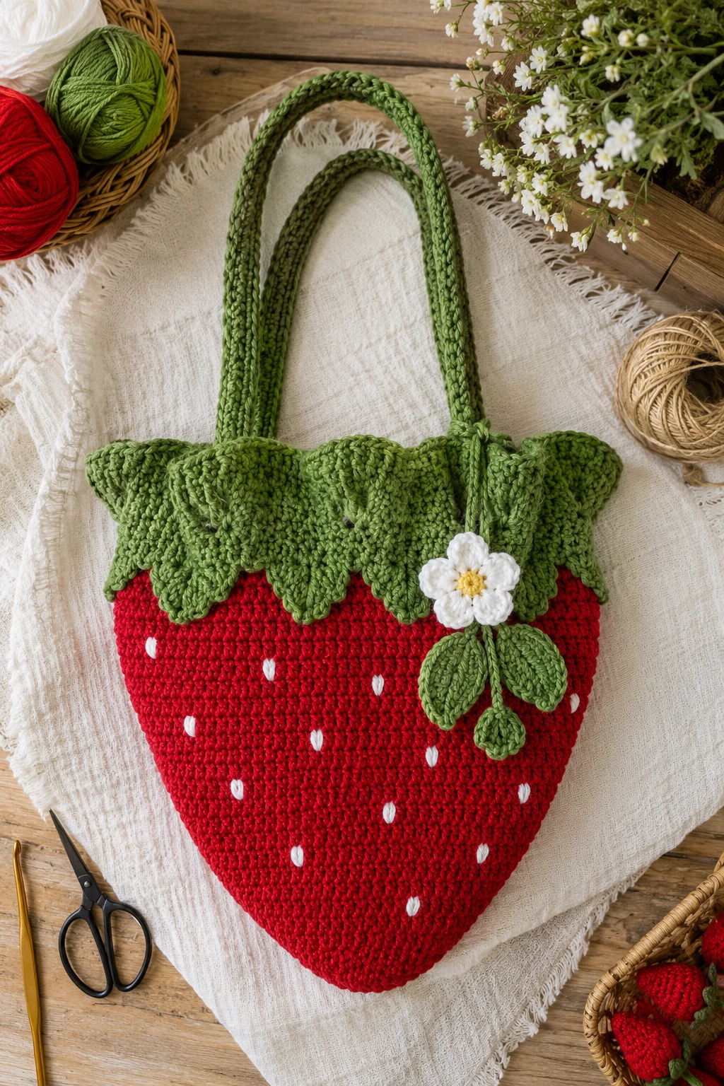 Strawberry Picnic Bag — easy crochet bag style outfit