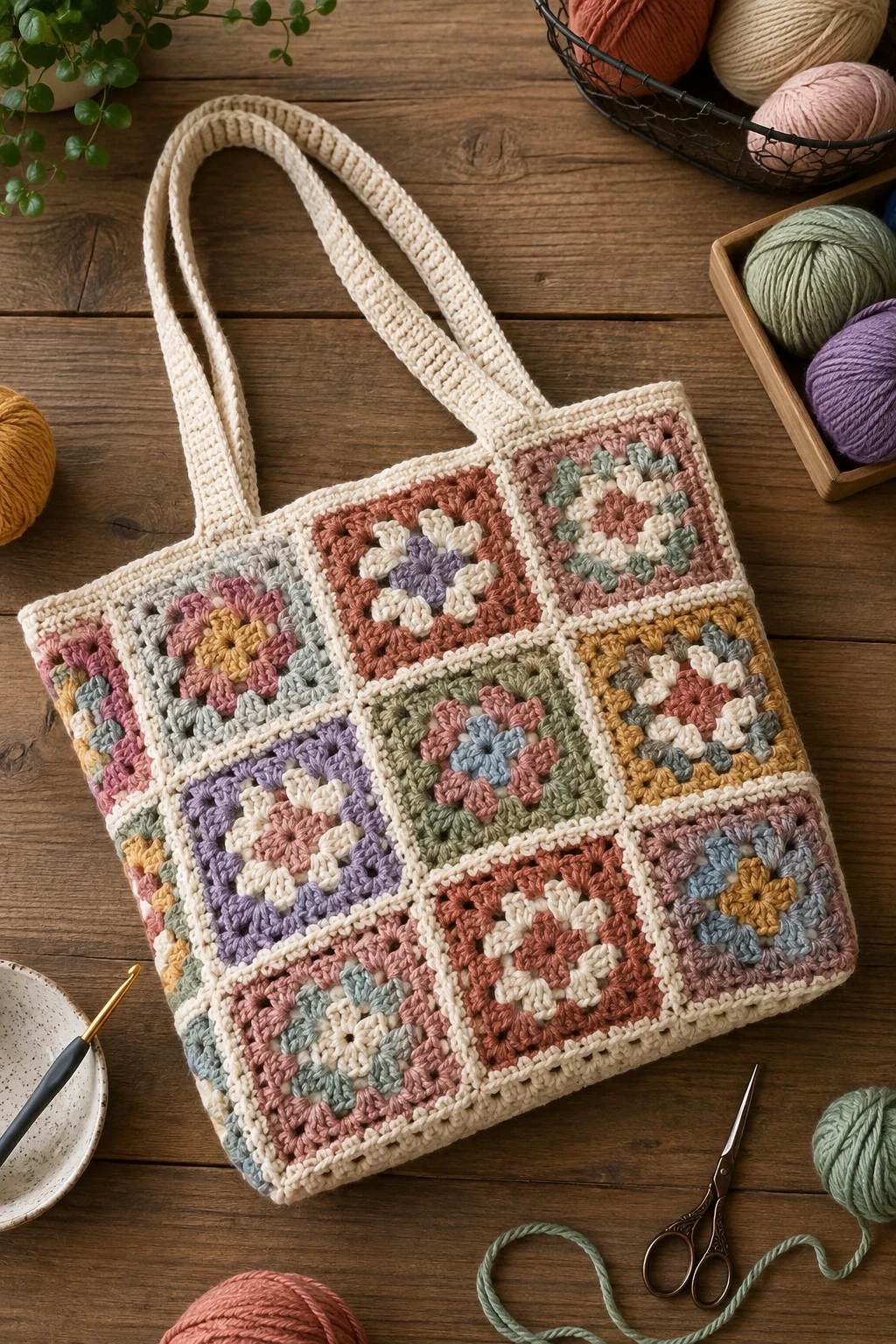 Granny Square Patchwork Bag — easy crochet bag style outfit