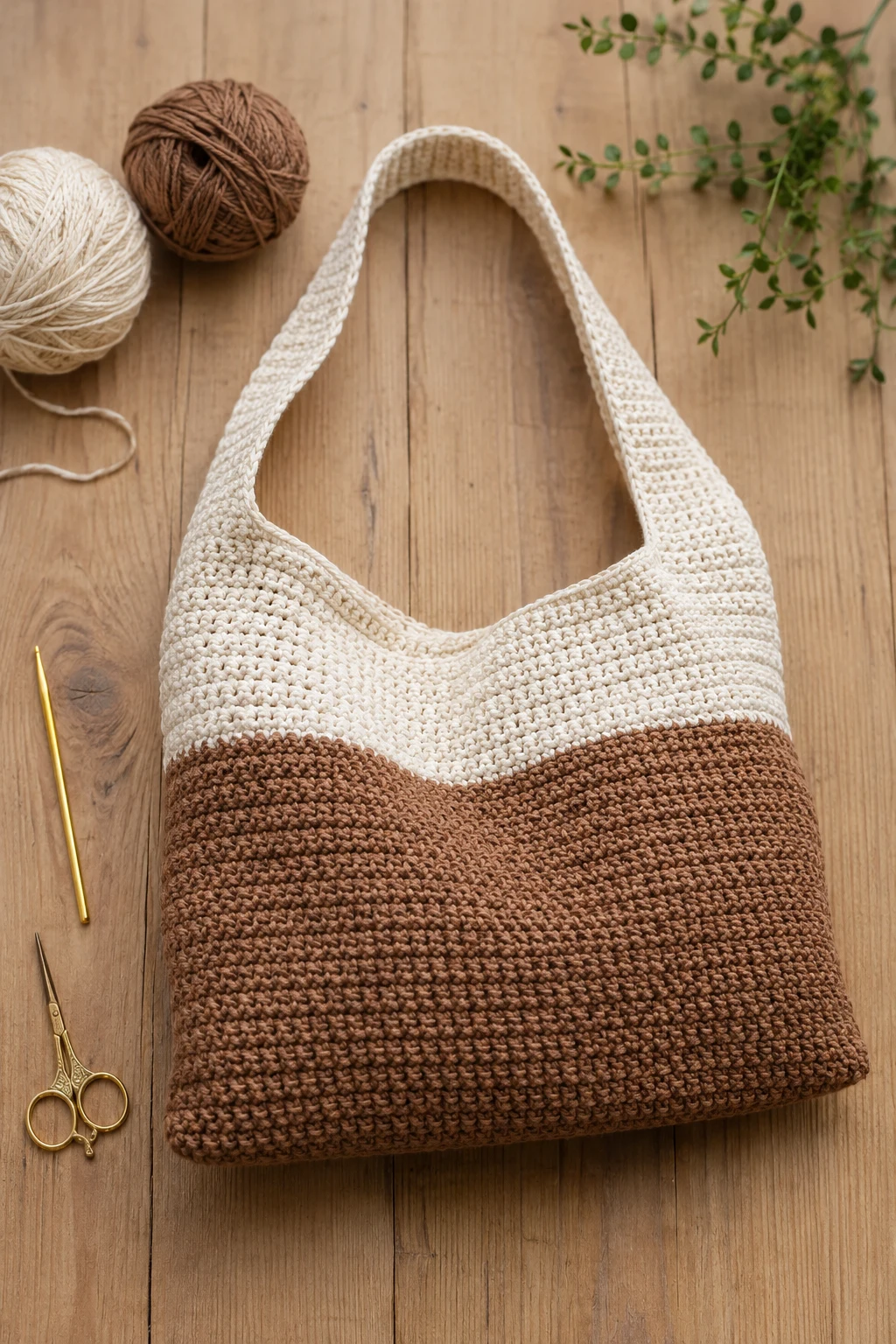Two-Tone Shoulder Bag — easy crochet bag style outfit