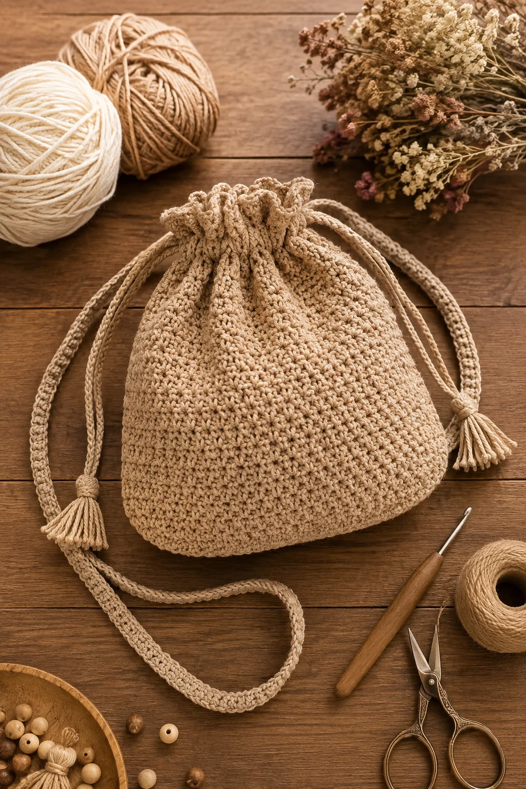 Easy Crochet Bag With a Drawstring Top — easy crochet bag style outfit