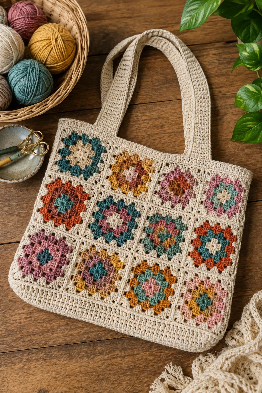Granny Square Carryall — easy crochet bag style outfit