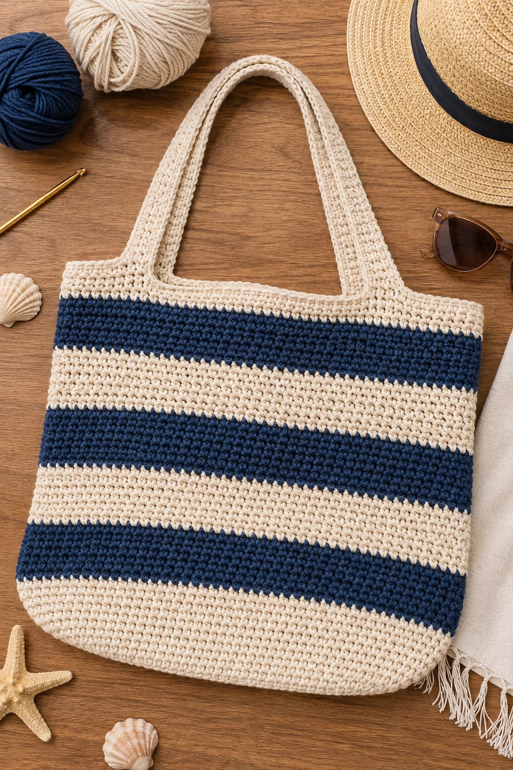 Striped Summer Beach Bag — easy crochet bag style outfit