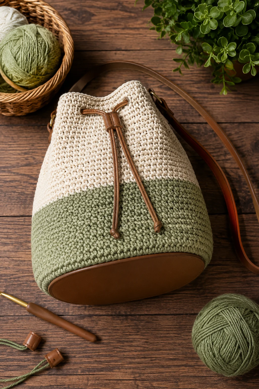Crochet Bucket Bag With a Flat Base — easy crochet bag style outfit