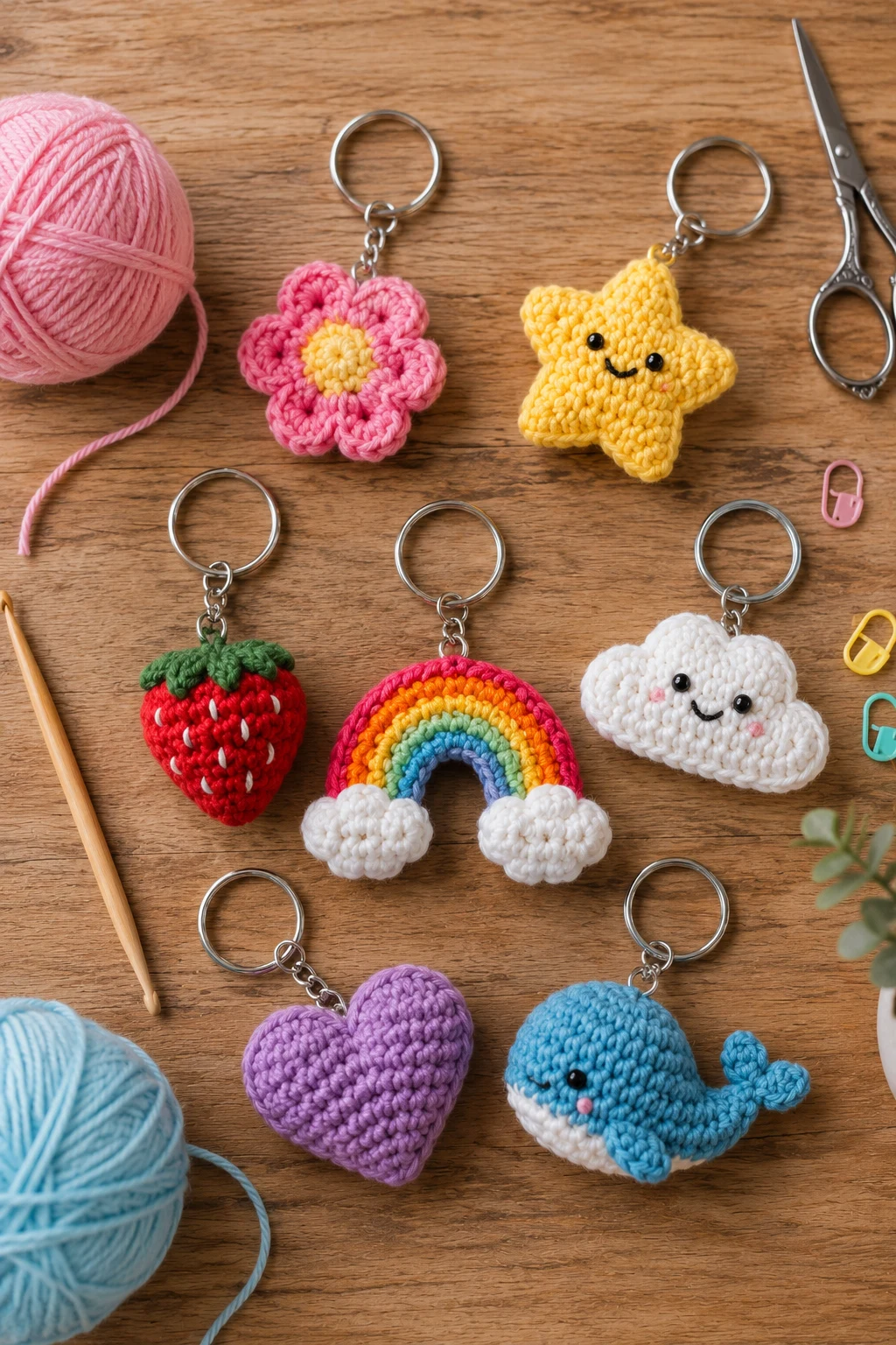 Colorful Crochet Keychain — easy crochet ideas for beginners simple style outfit
