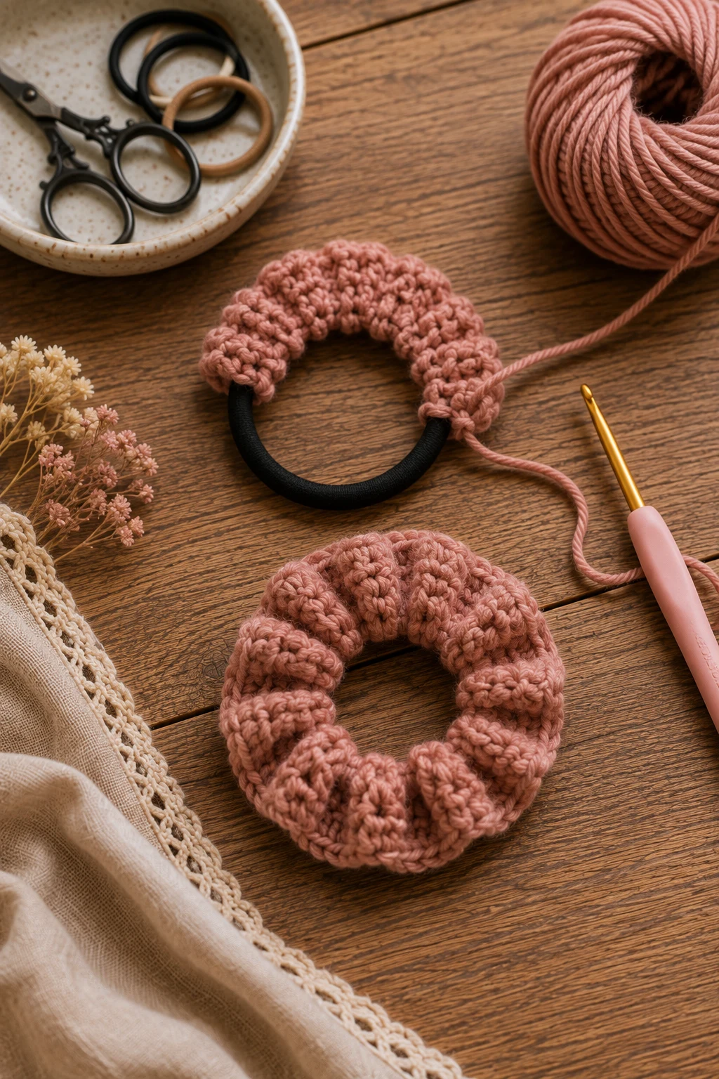 Beginner-Friendly Scrunchie Cover — easy crochet ideas for beginners simple style outfit