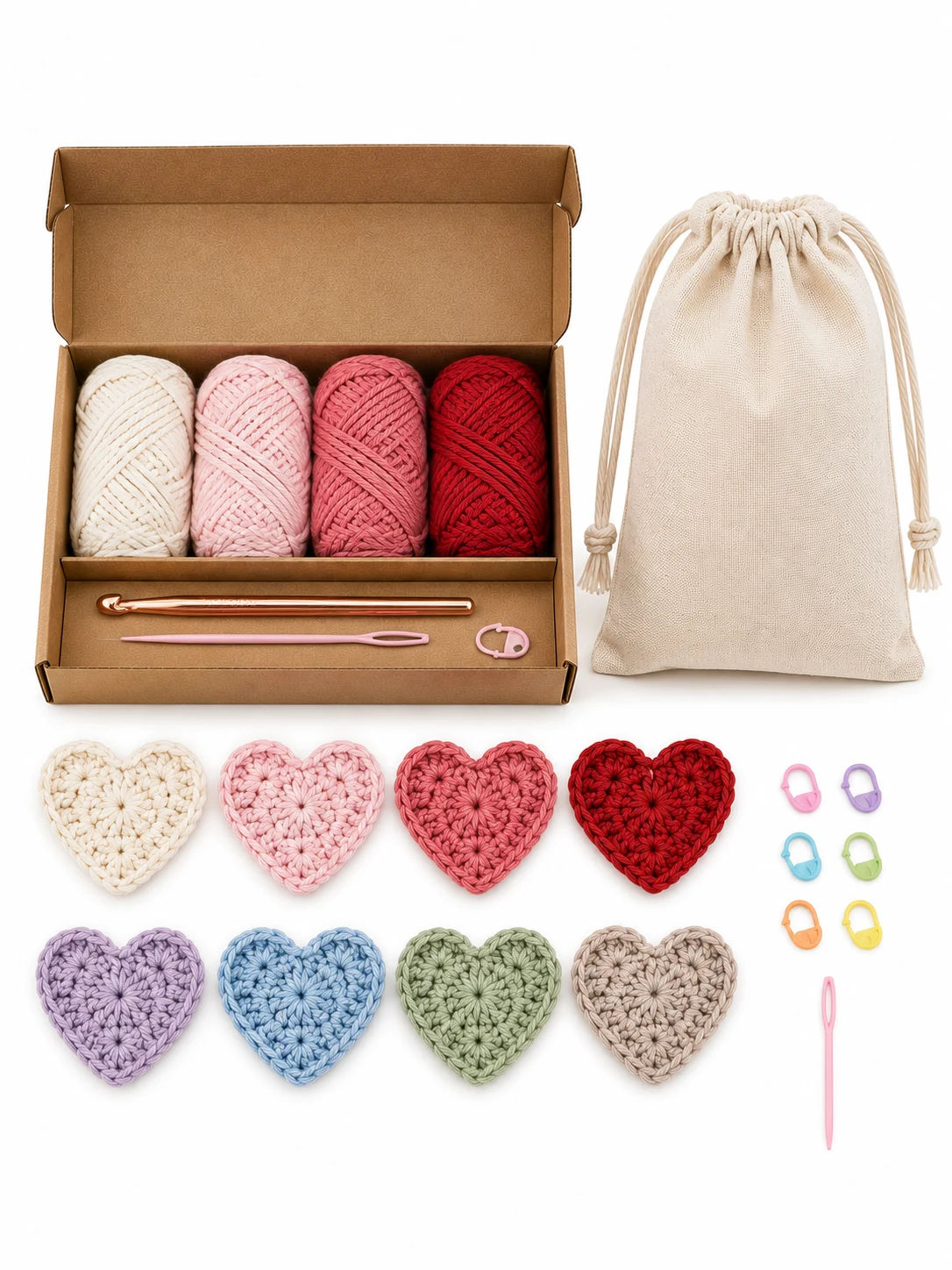 Crochet Heart Applique Pattern Kit