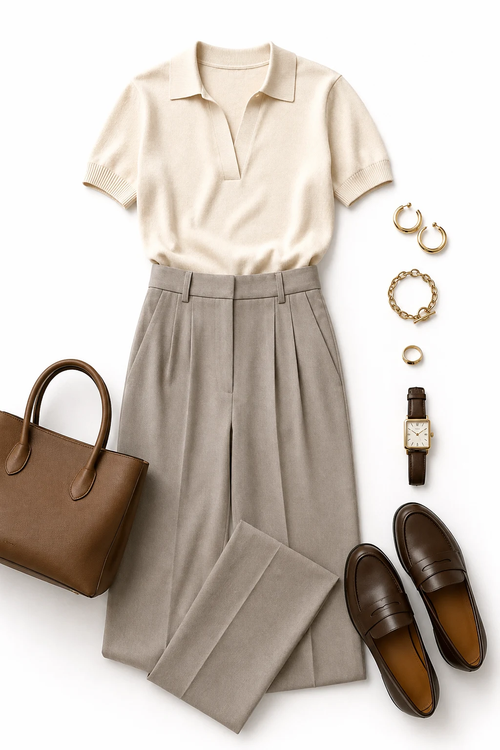 The Smart-Casual Trouser Look: Knit Polo, Pleated Trousers, Loafers — Everyday Outfit style outfit