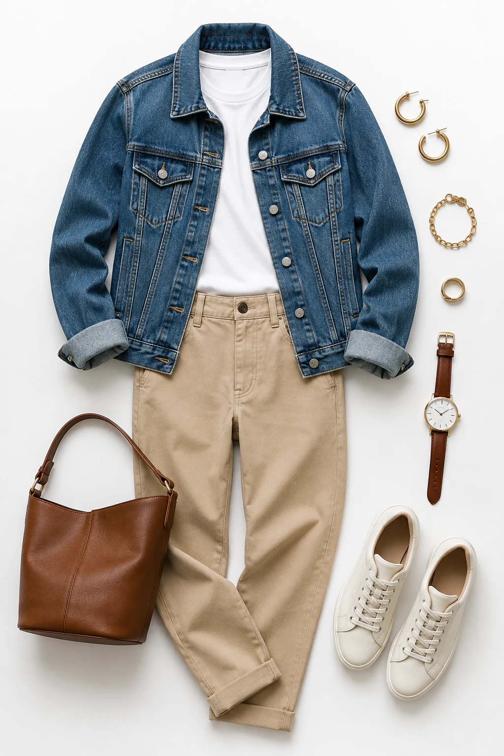 The Denim-Jacket Classic: Trucker Jacket, White Tee, Chinos — Everyday Outfit style outfit