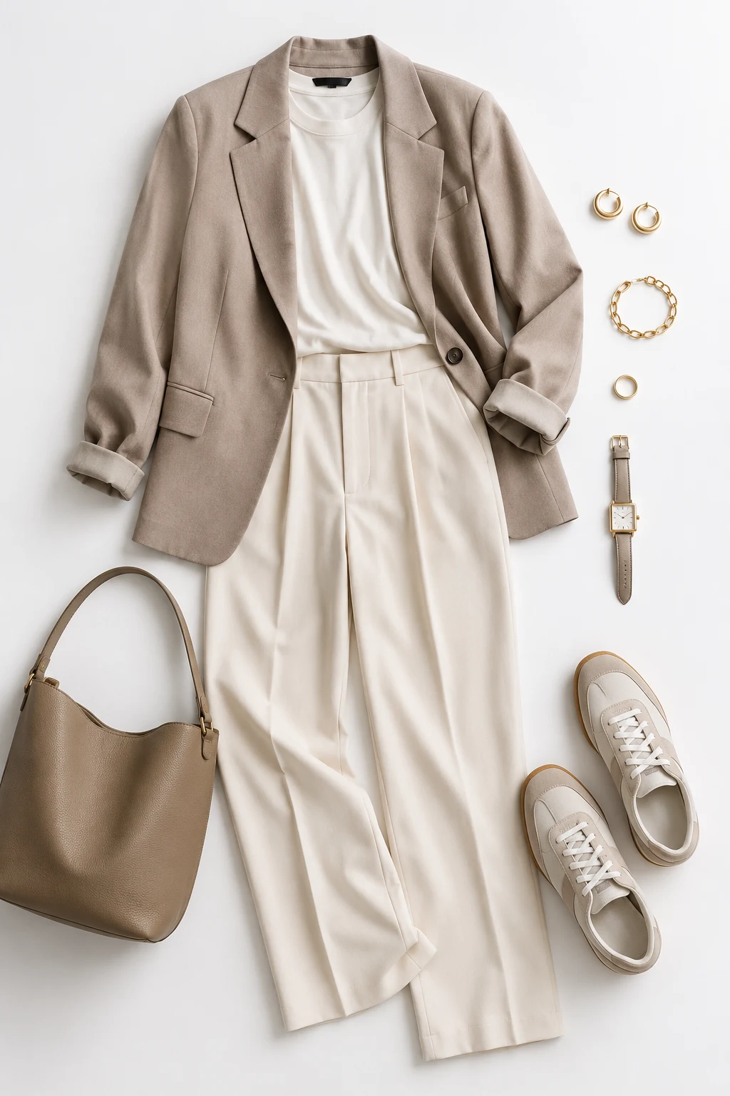 The Relaxed Tailoring Outfit: Soft Blazer, T-Shirt, Pleated Pants — Everyday Outfit style outfit