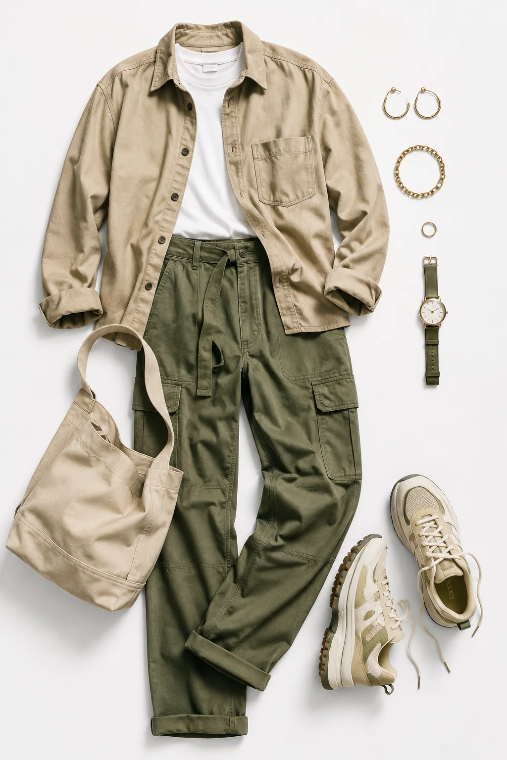 The Utility Everyday Outfit: Overshirt, Fatigue Pants, Trail-Inspired Sneakers — Everyday Outfit style outfit