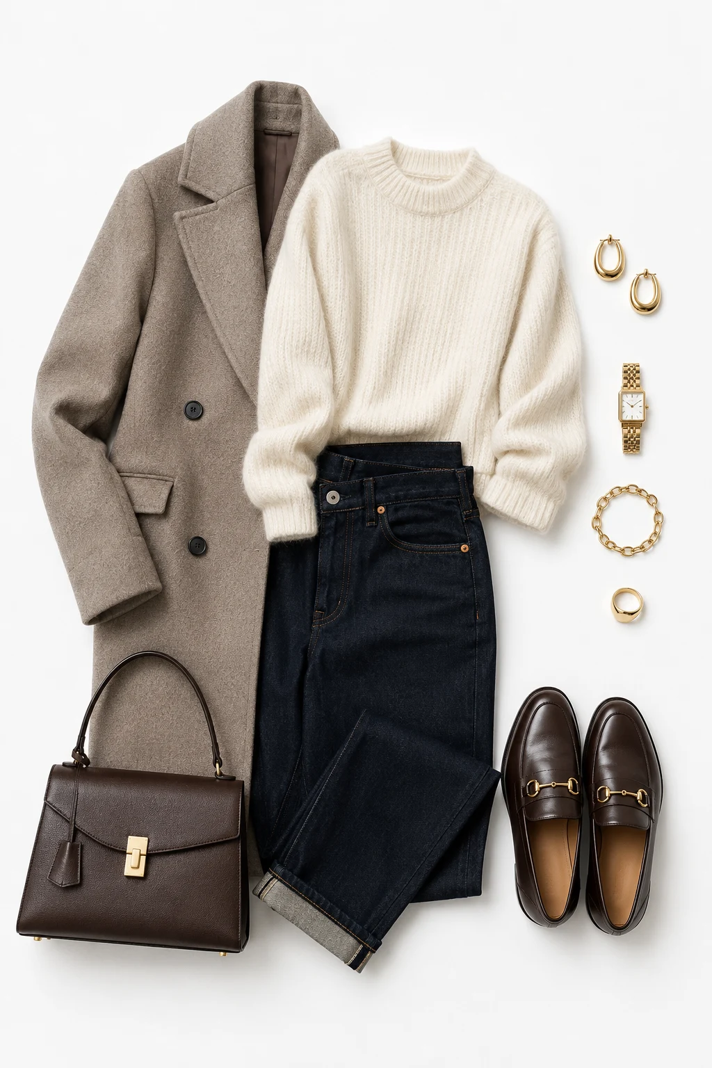 The Elevated Everyday Outfit: Wool Coat, Knitwear, Dark Denim — Everyday Outfit style outfit