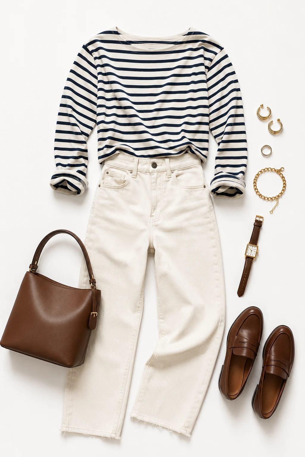 The Breton-and-Denim Everyday Outfit: Striped Top, Ecru Denim, Loafers — Everyday Outfit style outfit