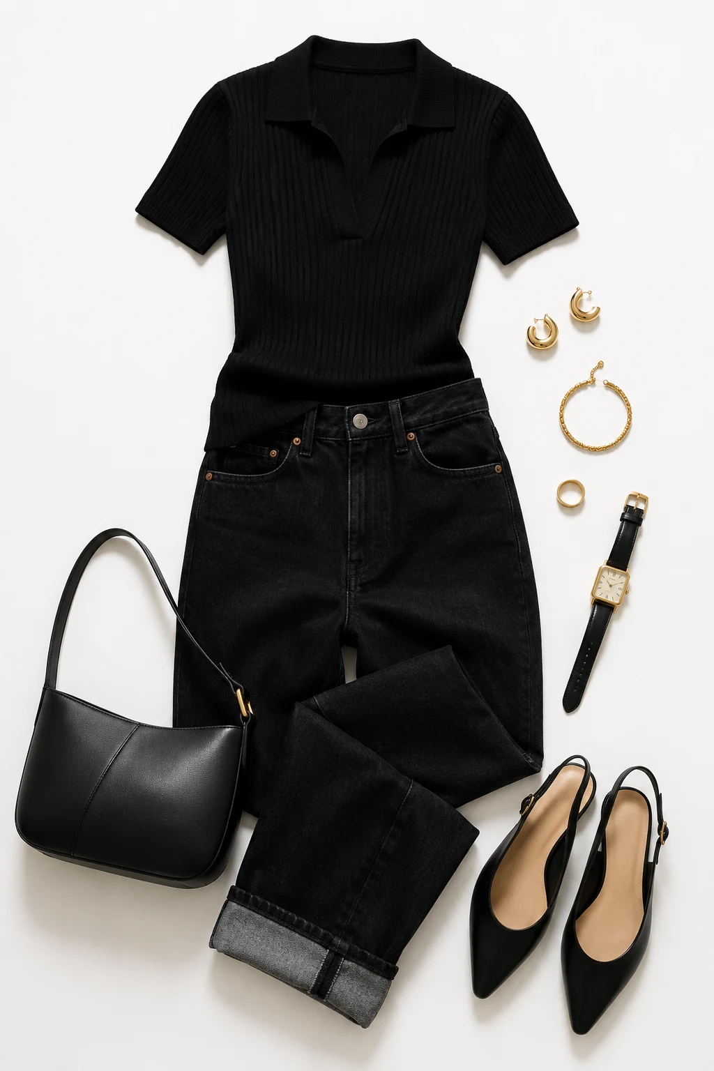 The Easy Date-Night Uniform: Dark Jeans, Knit Polo, Slingback Flats — everyday outfits women style outfit