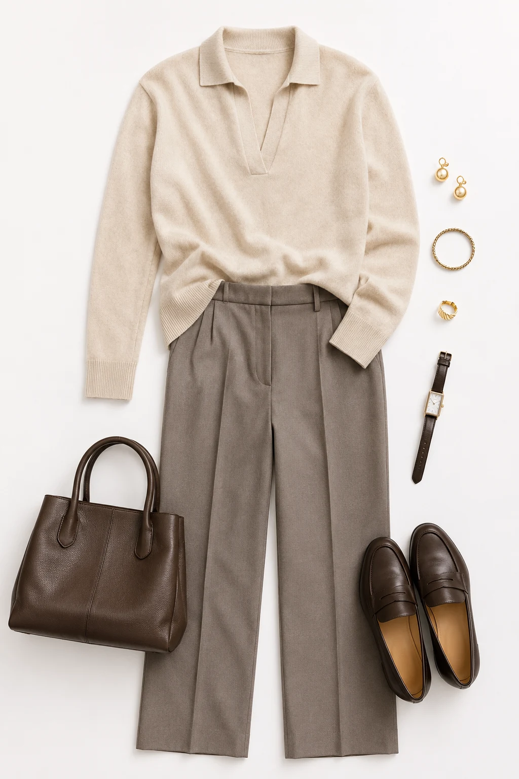 The Polished Over-60 Formula: Straight Trousers, Silk-Blend Knit, Loafers — everyday outfits women style outfit