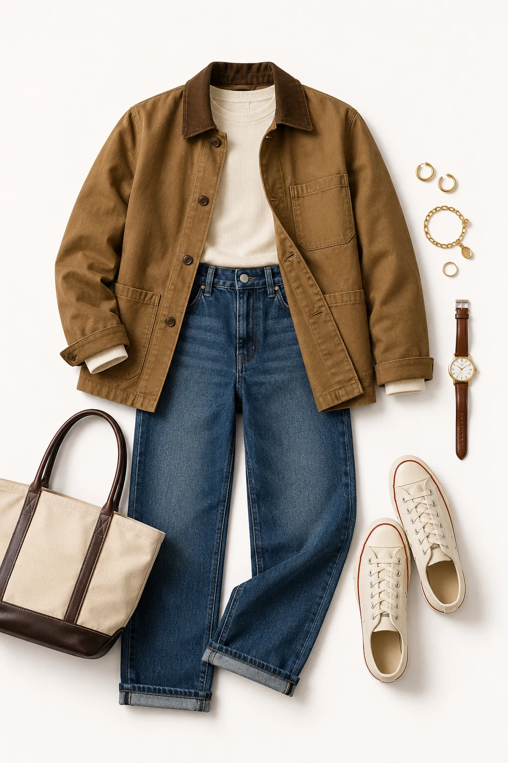 The American Workwear Uniform: Straight-Leg Jeans, Chore Coat, Canvas Sneakers — everyday outfits women style outfit