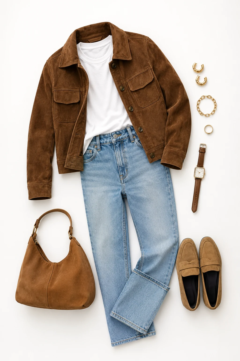 The Straight-Leg Denim Uniform: White Tee and Suede Jacket — everyday outfits women style outfit