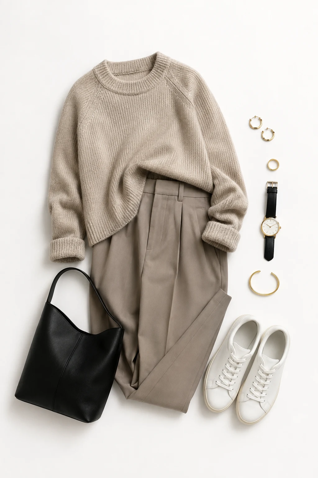 The Minimal Scandinavian Workday Look: Knit, Trousers, Leather Sneakers — everyday outfits women style outfit