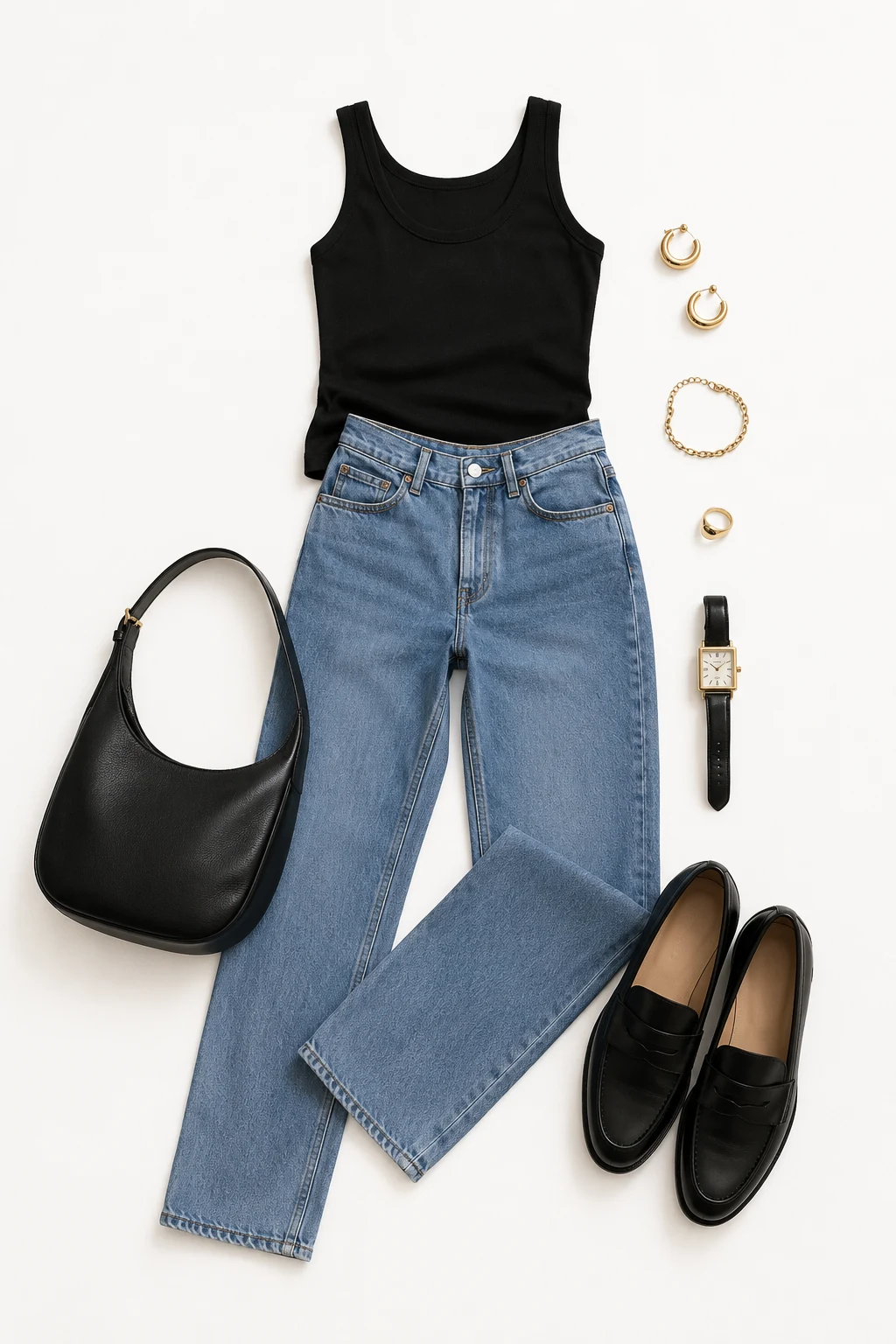 The 1990s Minimalist Uniform: Tank, Straight Jeans, Leather Loafers — everyday outfits women style outfit