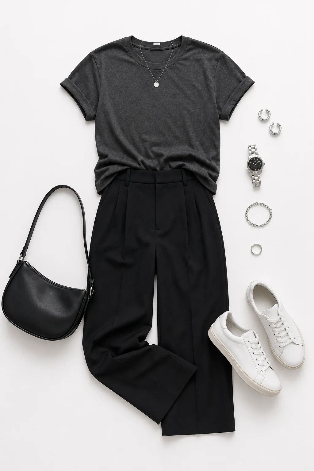 The Monochrome Everyday Outfit: Charcoal Tee and Minimal Sneakers — everyday outfits women style outfit