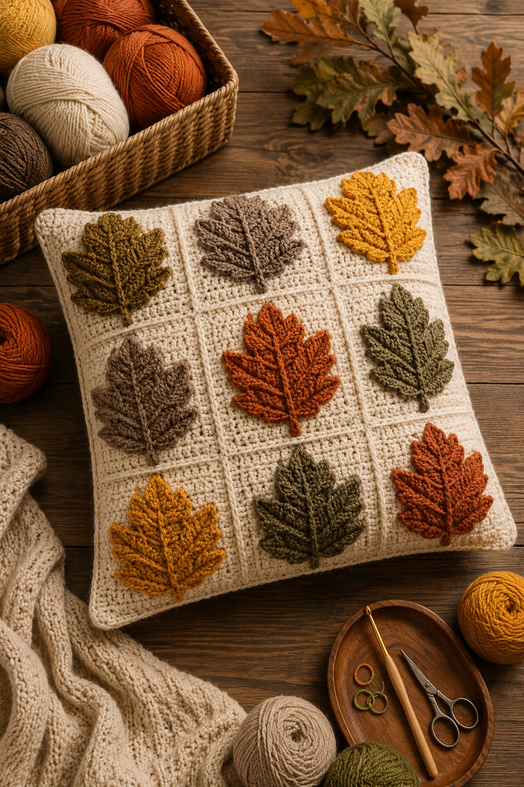 Leafy Crochet Pillow Cover — Fall Crochet Ideas  Free Pattern style outfit
