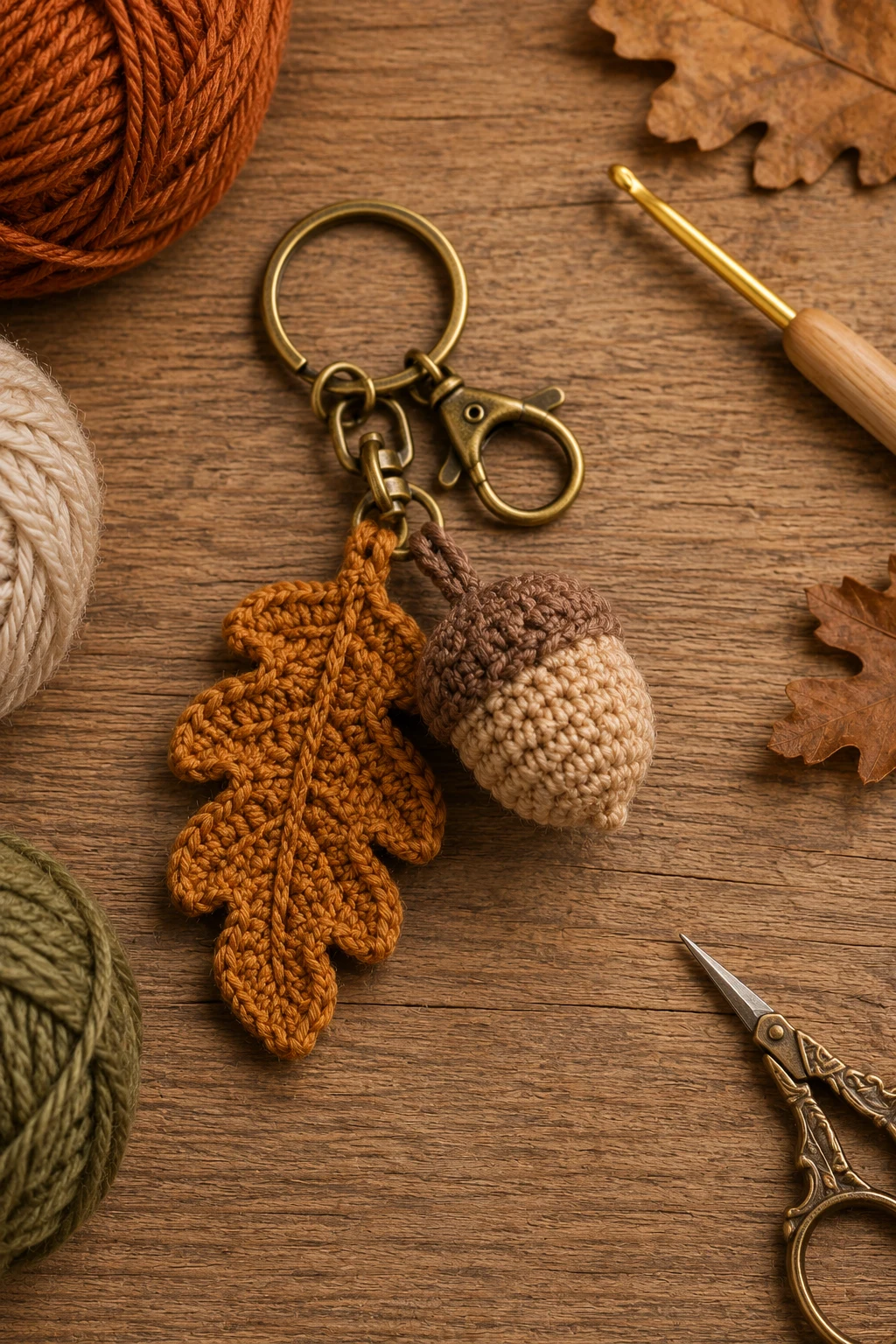 Acorn and Leaf Keychain — Fall Crochet Ideas  Free Pattern style outfit