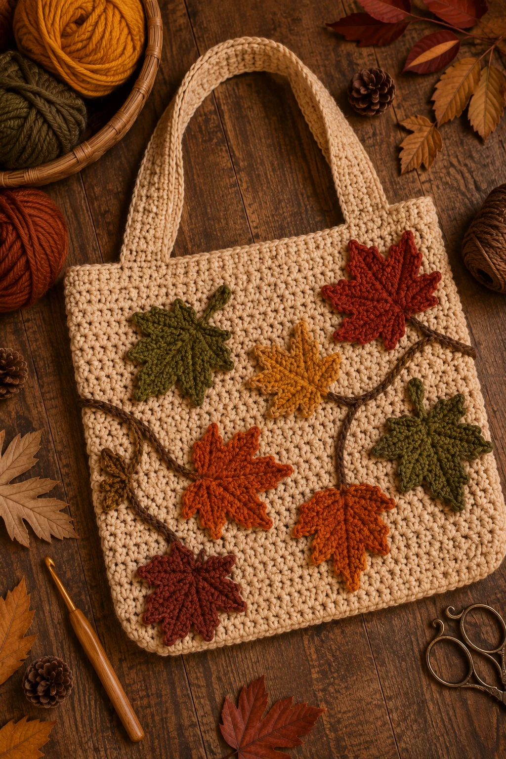 Fall Leaves Market Tote — Fall Crochet Ideas  Free Pattern style outfit