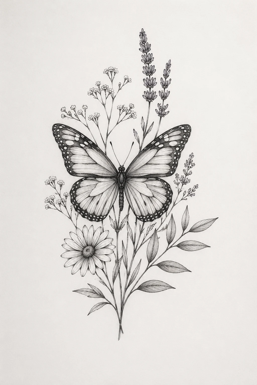 Botanical Butterfly Beauty — fine line butterfly tattoo style outfit