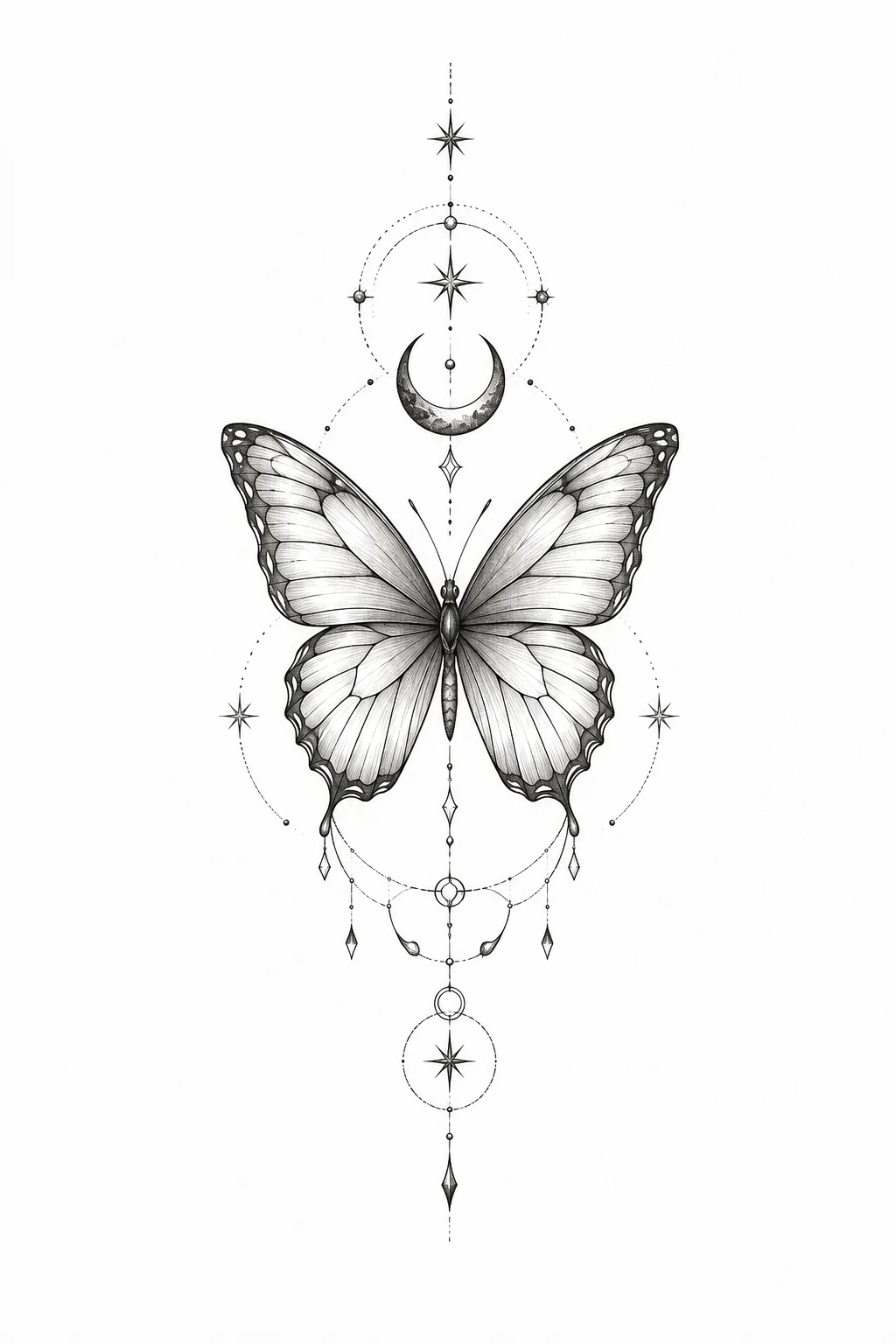 Fine Line Butterfly Tattoo with Celestial Accents — fine line butterfly tattoo style outfit