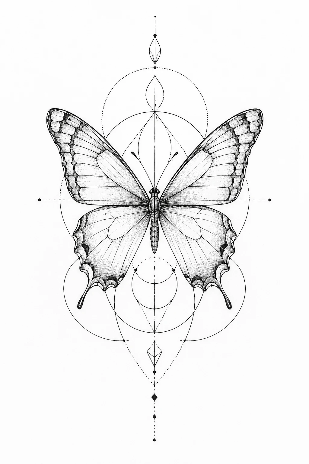 Geometric Butterfly — fineline butterfly tattoo style outfit
