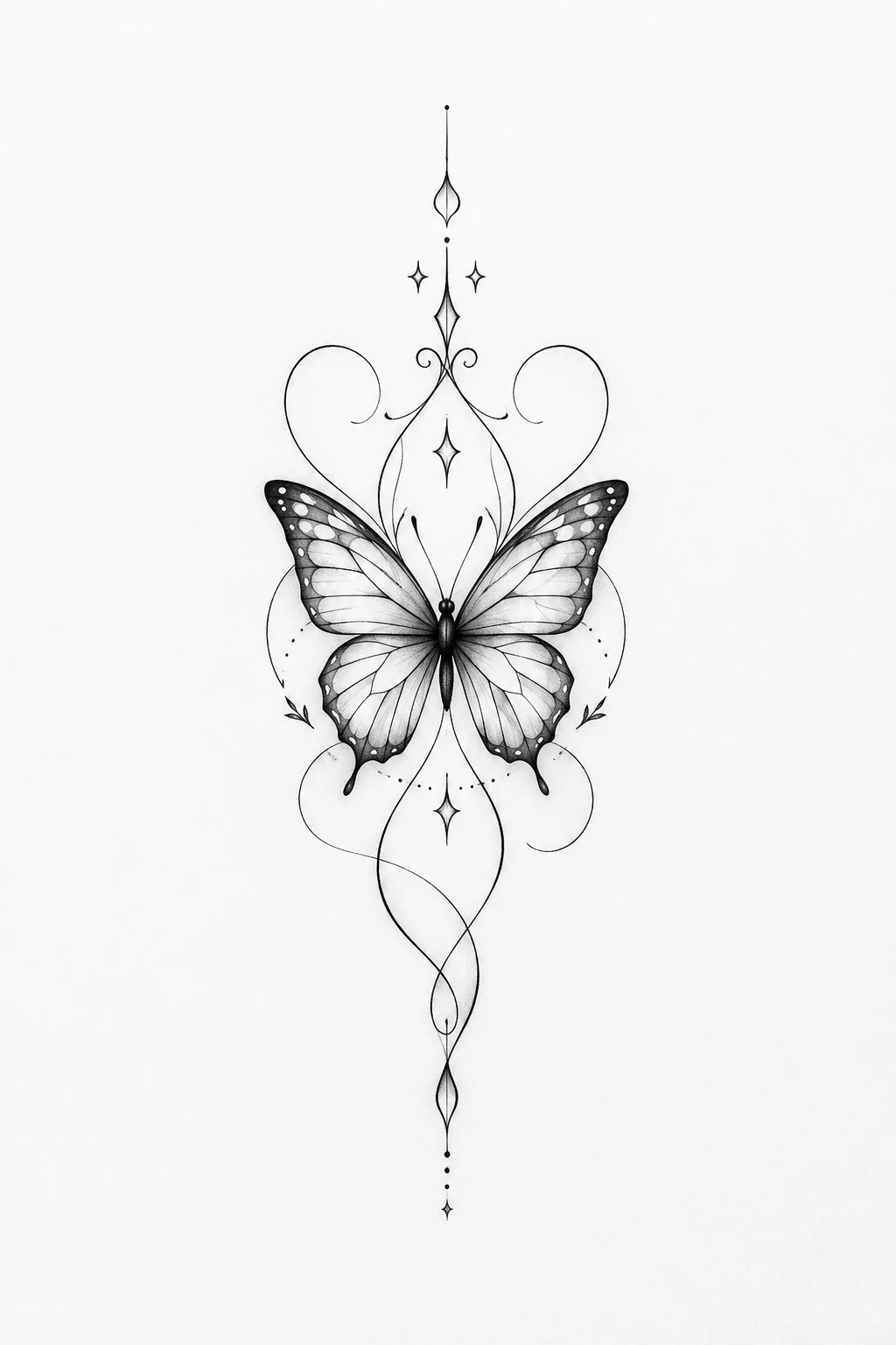 Butterfly With Initials — fineline butterfly tattoo style outfit