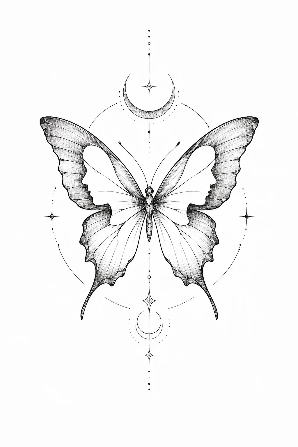 Transformation Butterfly With Negative Space — fineline butterfly tattoo style outfit