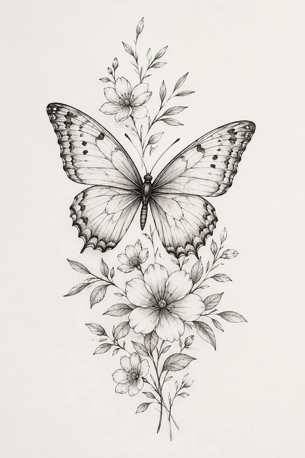Floral Fineline Butterfly Tattoo — fineline butterfly tattoo style outfit