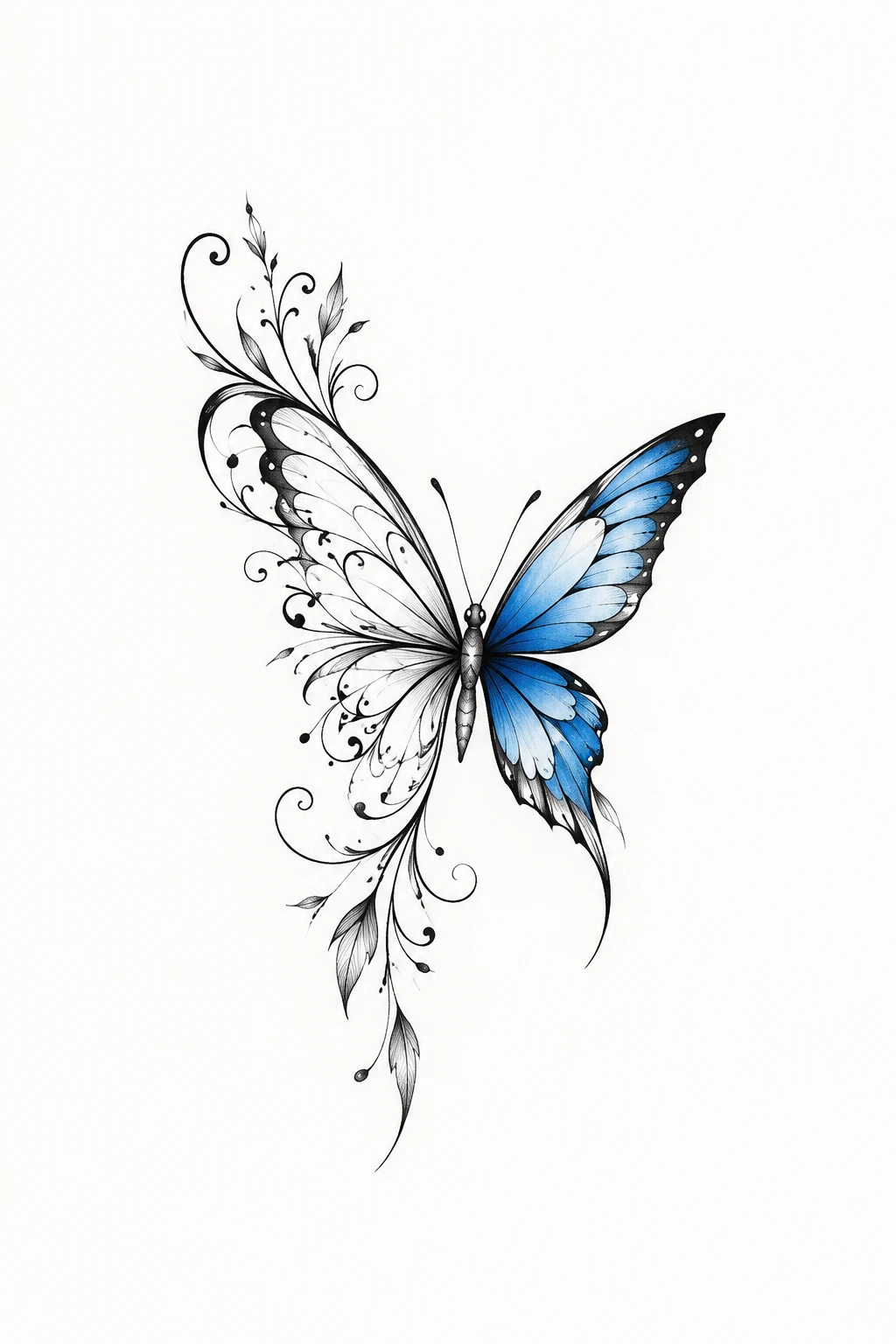 Blue Accent Butterfly — fineline butterfly tattoo style outfit