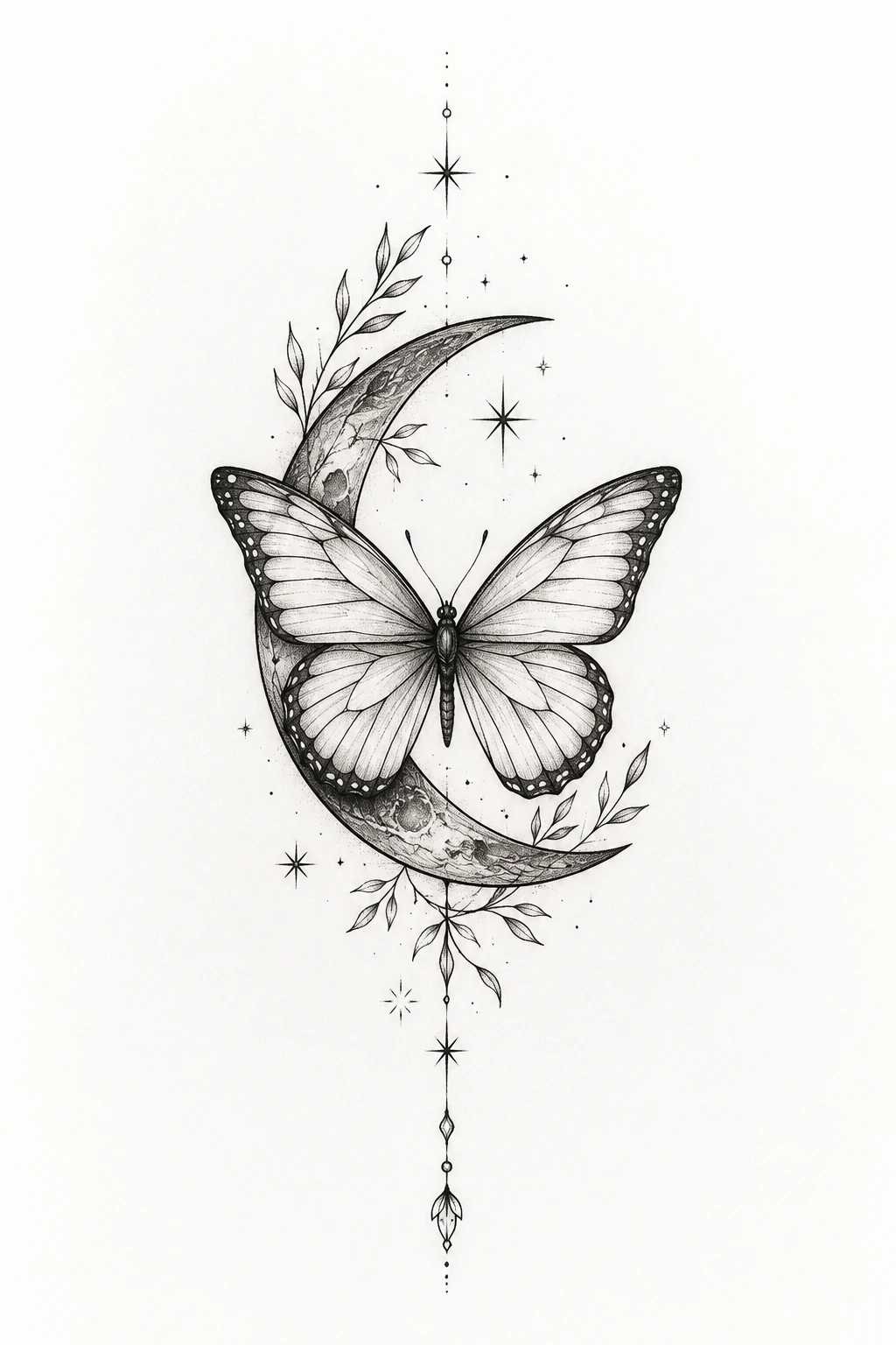 Butterfly With Crescent Moon — fineline butterfly tattoo style outfit