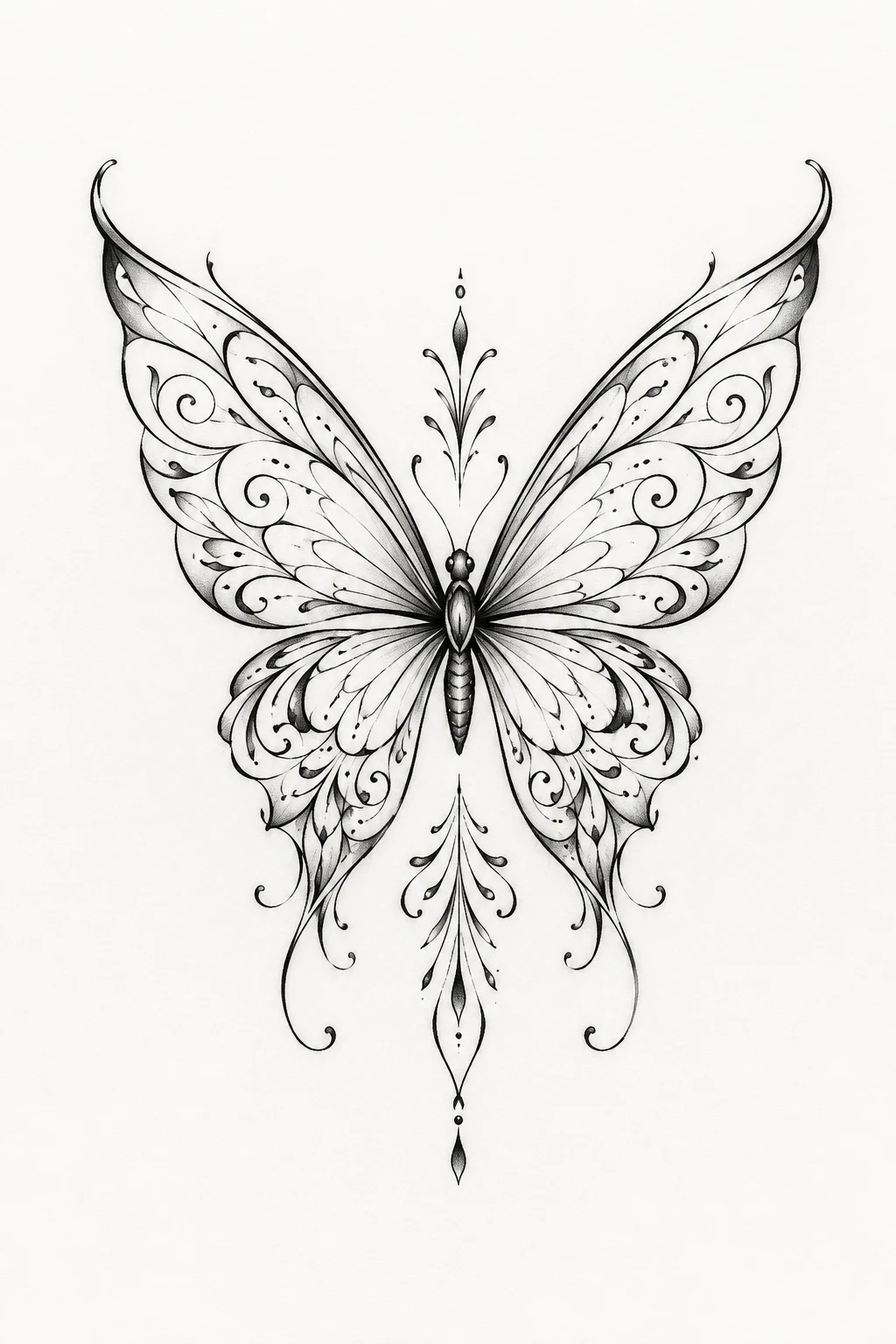 Ornamental Wing Butterfly — fineline butterfly tattoo style outfit