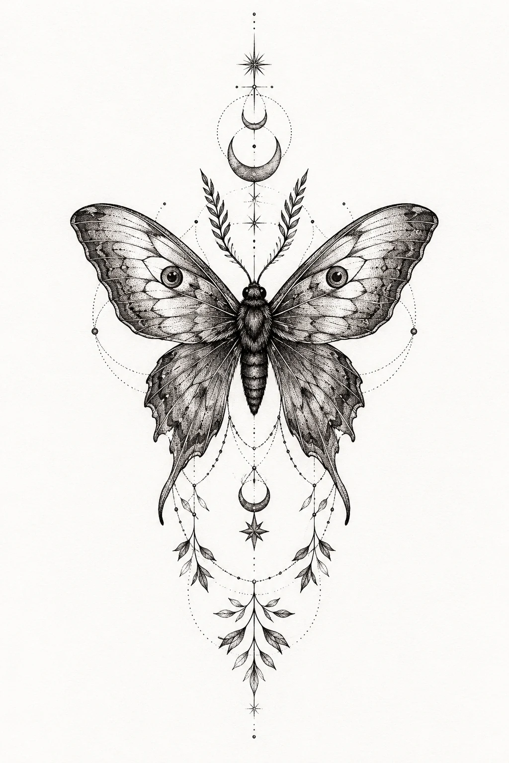 Gothic Moth-Butterfly Hybrid — fineline butterfly tattoo style outfit
