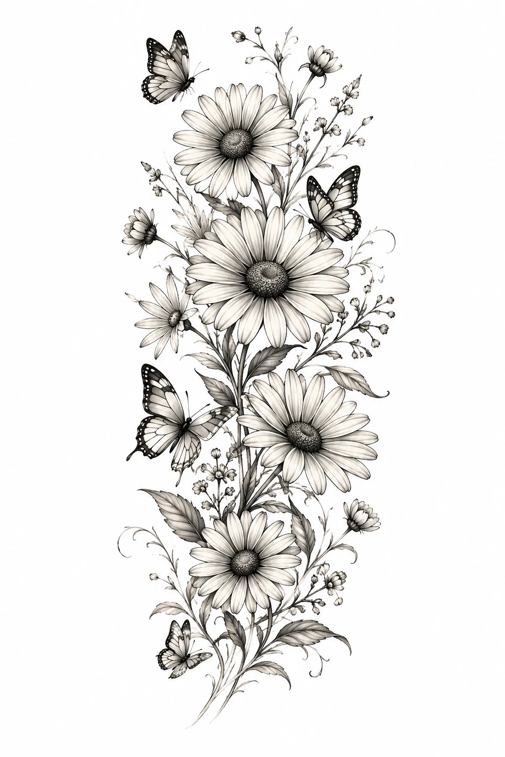 Daisy and Small Butterfly Sleeve — floral and butterfly sleeve tattoo style outfit