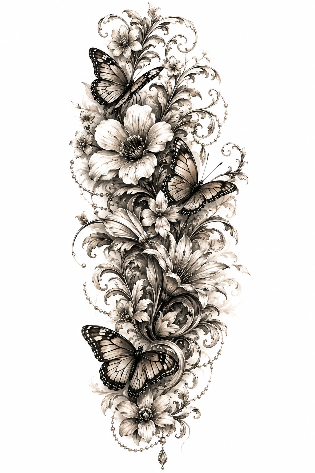 Ornamental Floral Butterfly Sleeve — floral and butterfly sleeve tattoo style outfit