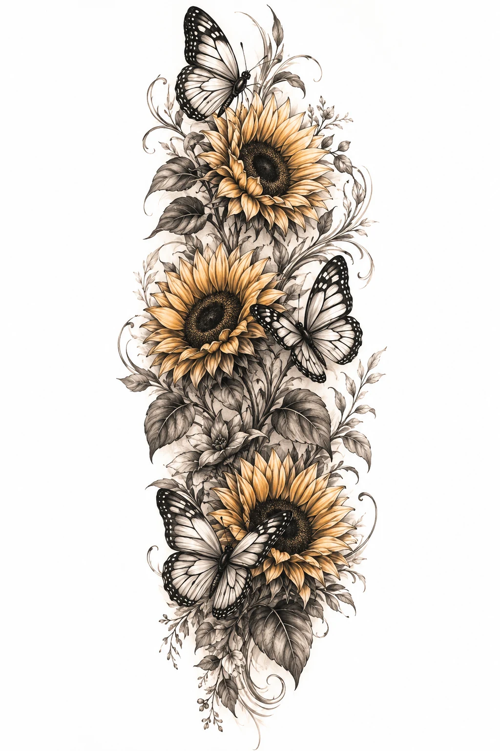 Sunflower Butterfly Sleeve — floral and butterfly sleeve tattoo style outfit
