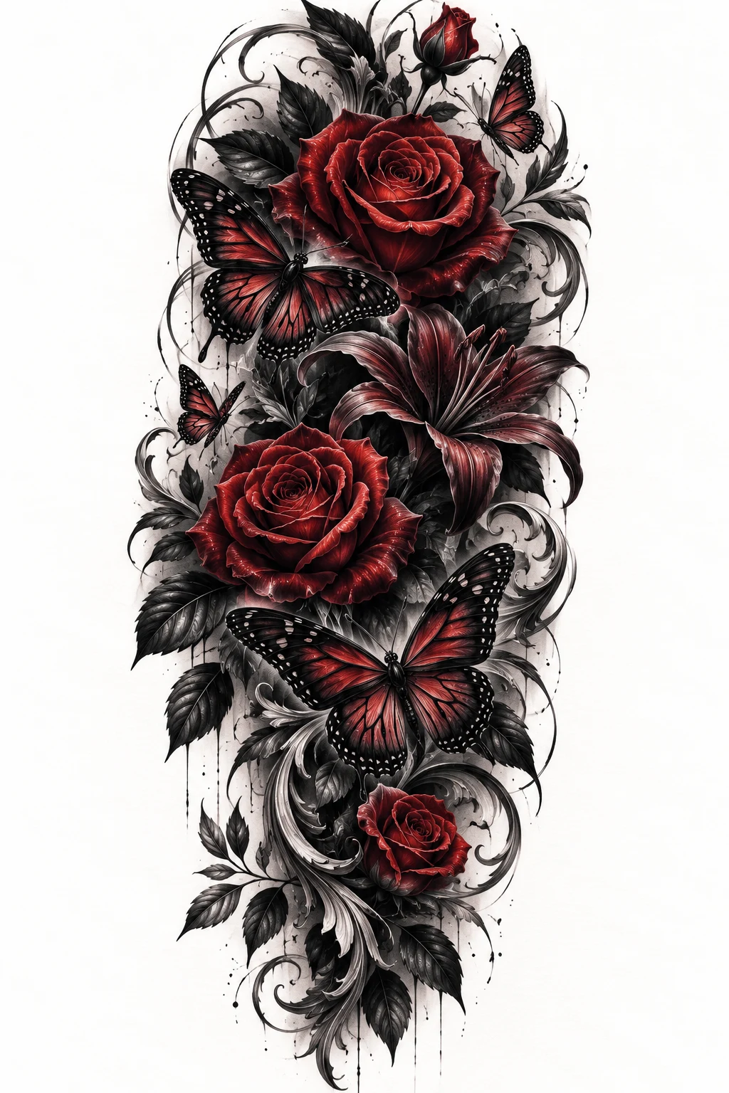 Dark Gothic Floral Flight — floral and butterfly sleeve tattoo style outfit